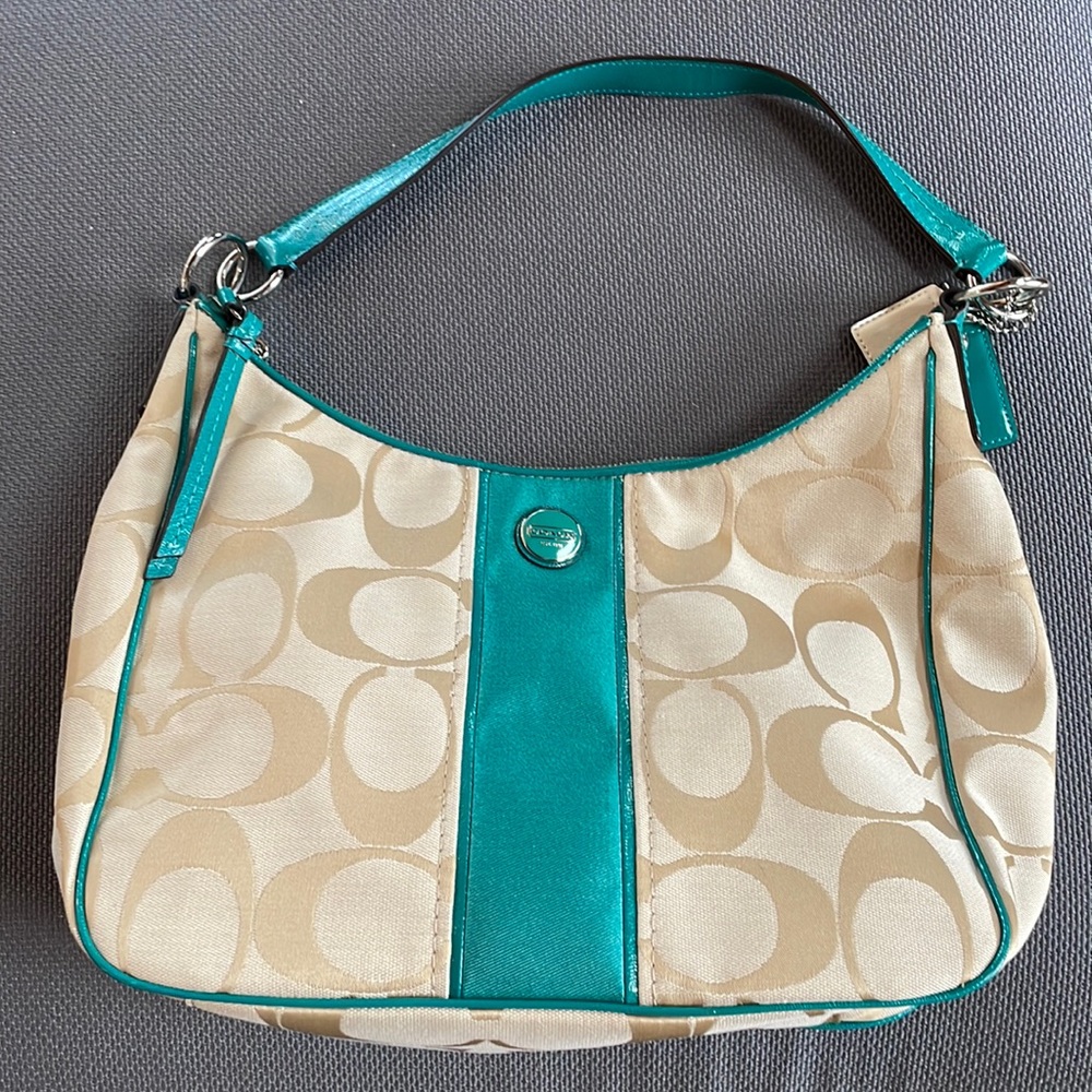 NWOT Coach Teal & Tan Large Hobo Bag